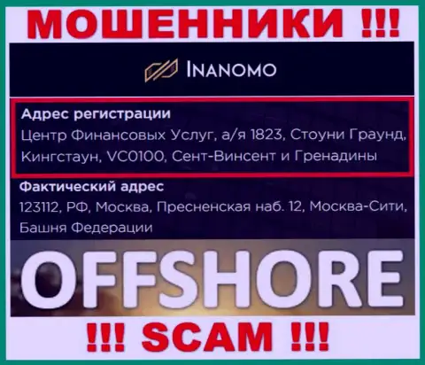 Inanomo - это жульническая контора, которая зарегистрирована в оффшоре по адресу - Финансиал Сервисес Центр, ПО Бокс 1823, Стони Граунд, Кингстоун, ВЦ0100, Сент-Винсент и Гренадины