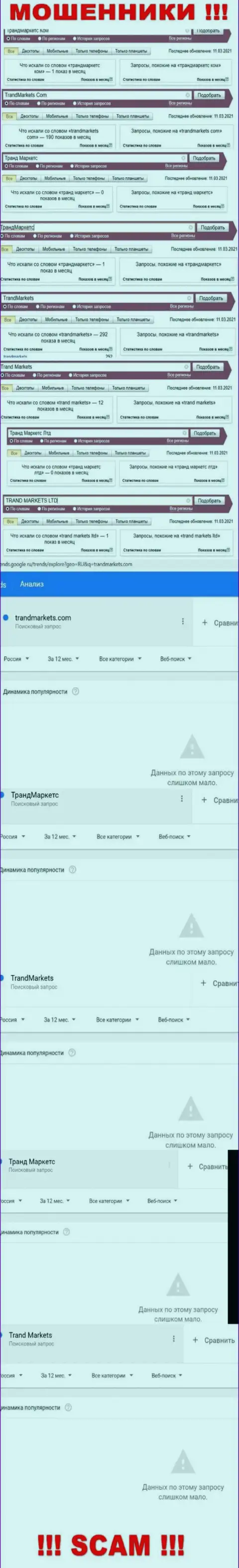 Сколько именно раз посетители глобальной сети internet пытались найти информацию о мошенниках TRAND MARKETS LTD ?