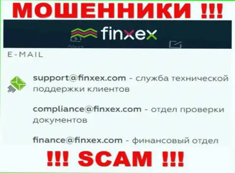 В разделе контактов интернет мошенников Finxex, показан вот этот e-mail для обратной связи с ними