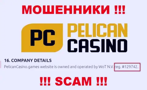 Регистрационный номер PelicanCasino Games, который взят с их сайта - 12974