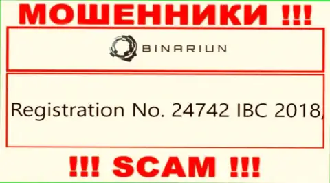 Номер регистрации организации Binariun, которую стоит обходить десятой дорогой: 24742 IBC 2018