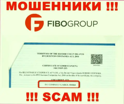 Регистрационный номер незаконно действующей конторы Фибо-Форекс Ру - 549364