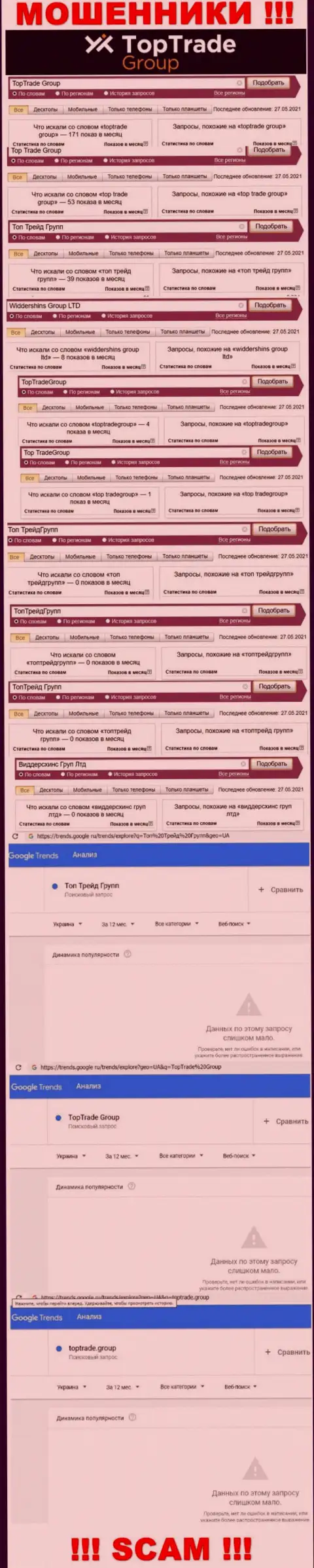 Сколько раз посетители всемирной интернет паутины пытались найти информацию о ворюгах Top Trade Group ???