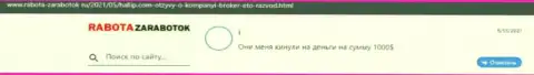 Нелестный отзыв пострадавшего о горьком опыте взаимодействия с internet мошенниками из компании Халлип