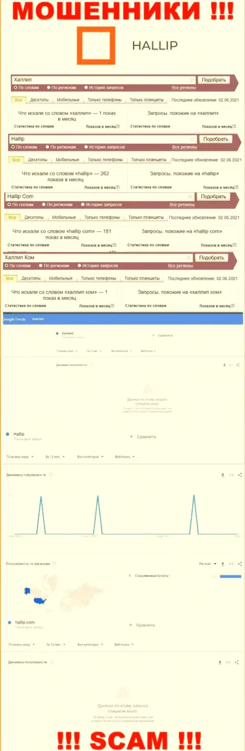 Сведения о онлайн-запросах по бренду жуликов Халлип Ком