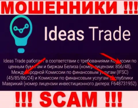 Ideas Trade не прекращает обворовывать доверчивых людей, приведенная лицензия, на веб-сайте, их не останавливает