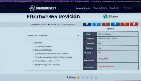 Обзор мошеннических деяний компании Effortwe365, зарекомендовавшей себя, как интернет-разводилы