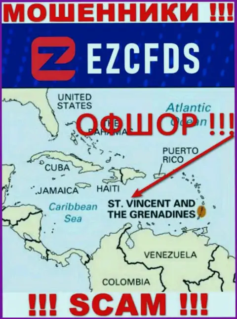 St. Vincent and the Grenadines - офшорное место регистрации махинаторов EZCFDS, представленное на их сайте