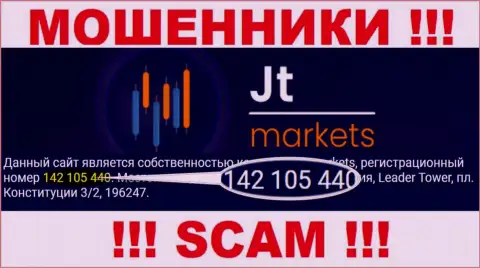 Будьте крайне осторожны !!! Регистрационный номер JT Markets - 142 105 440 может оказаться липой