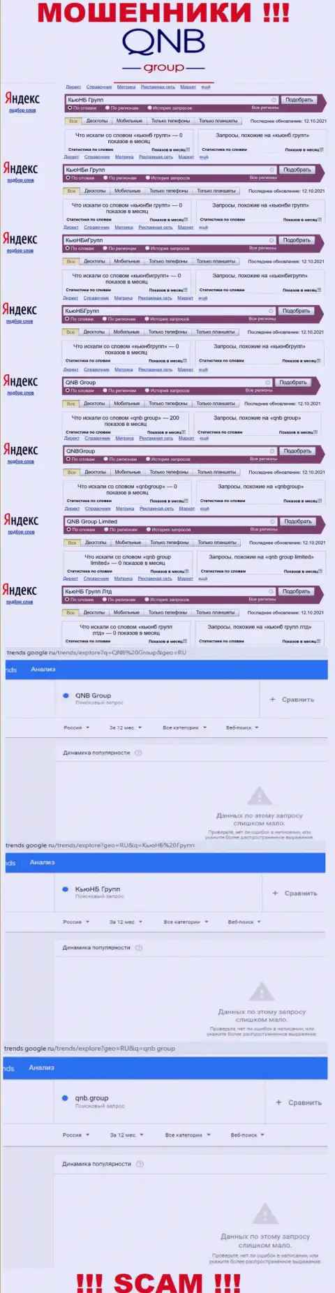 Детальный анализ количества онлайн запросов в поисковиках по обманщикам QNB Group