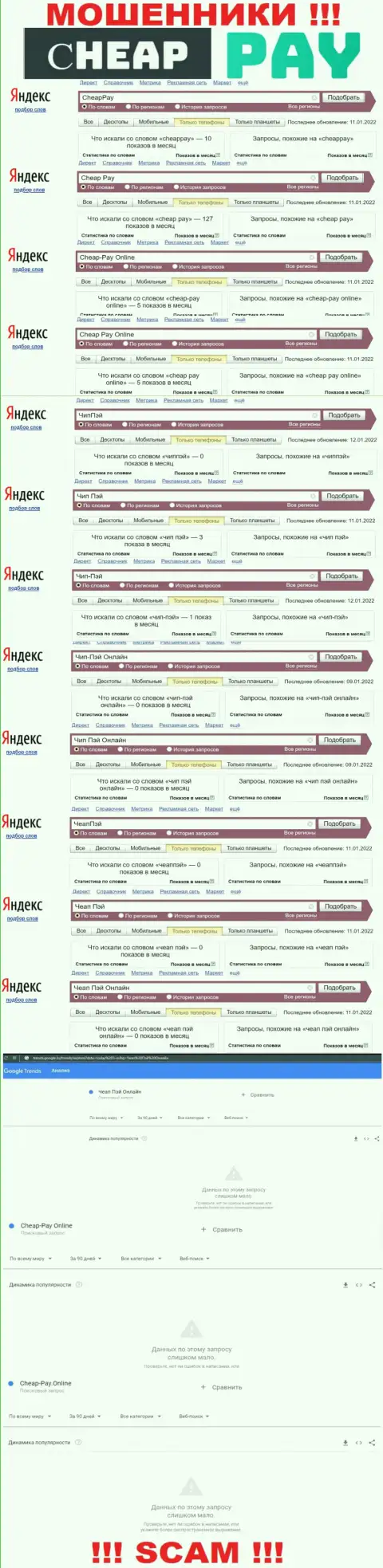 Статистические данные internet запросов в поисковиках глобальной сети относительно разводил Cheap Pay