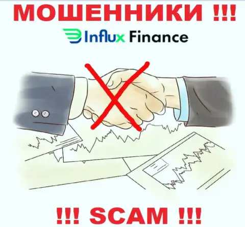 На веб-ресурсе мошенников InFluxFinance нет ни единого слова о регуляторе организации