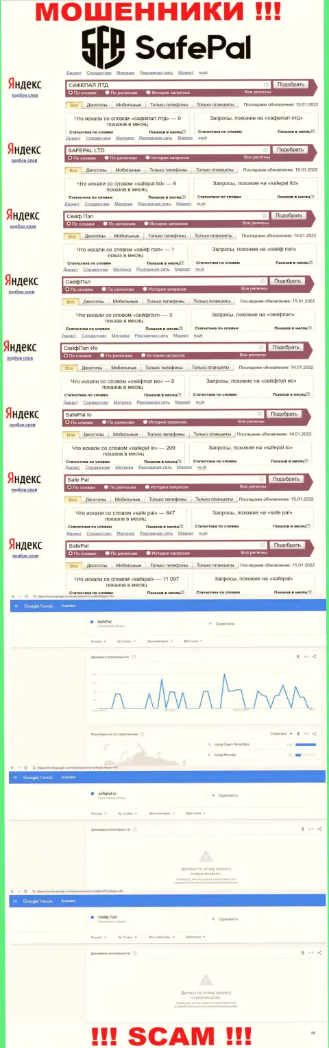 Сколько именно раз пользователи всемирной паутины искали информацию о мошенниках Сейф Пэл ?