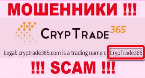 Юр. лицо Cryp Trade365 - это CrypTrade365, именно такую информацию расположили мошенники у себя на web-сайте