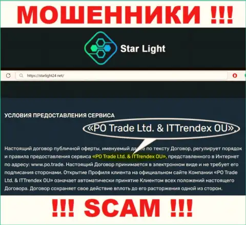 Мошенники Star Light 24 не скрывают свое юридическое лицо - это ПО Трейд Лтд и ИТТрендекс ОЮ