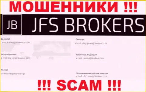На интернет-портале JFSBrokers Com, в контактных данных, представлен адрес электронного ящика данных internet мошенников, не надо писать, ограбят