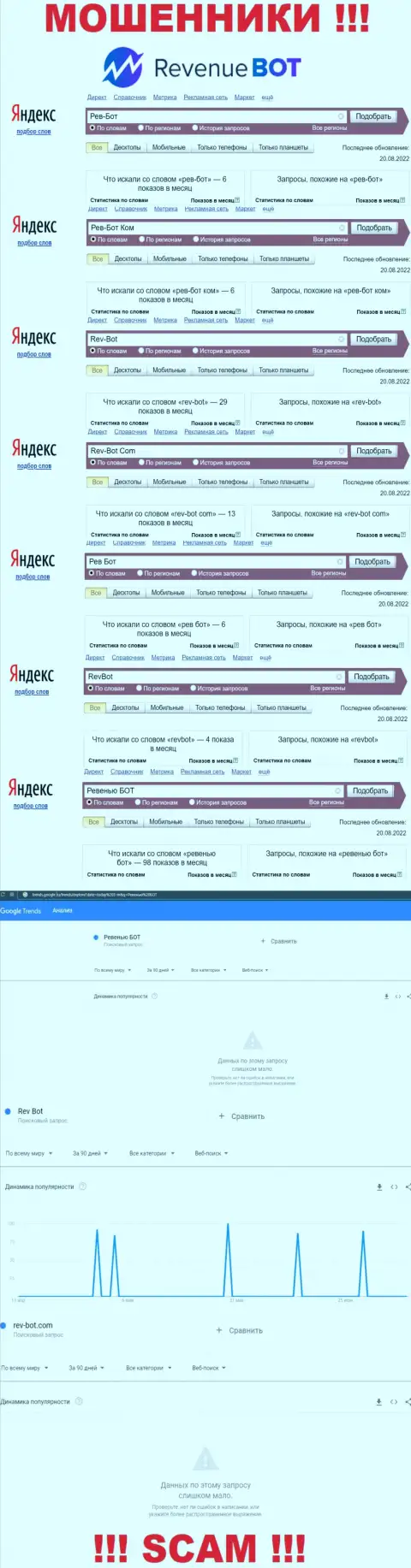 Суммарное число online запросов пользователями интернет сети сведений о мошенниках Ревенью БОТ