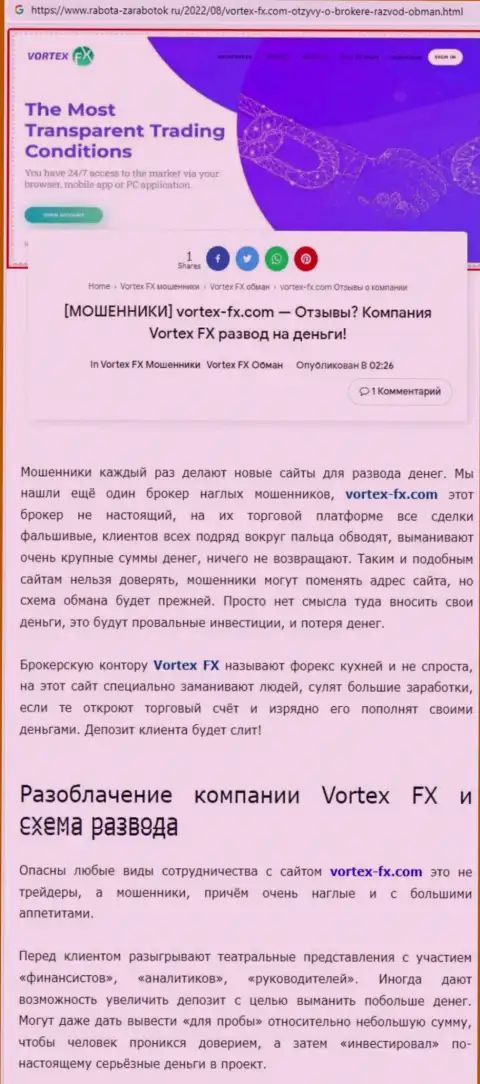 Vortex-FX Com - это ВОРЮГИ !!! публикация с фактами мошеннических действий