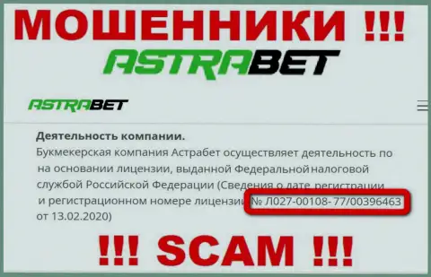 Опасно верить организации АстраБет, хотя на сайте и расположен ее номер лицензии