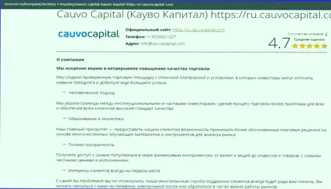 Обзорная статья об условиях дилингового центра CauvoCapital на сайте Revocon Ru