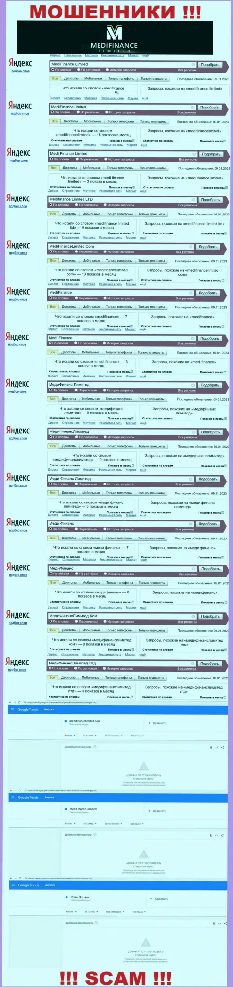 Сколько людей искали информацию о ворюгах Medi Finance, какая статистика online запросов ?