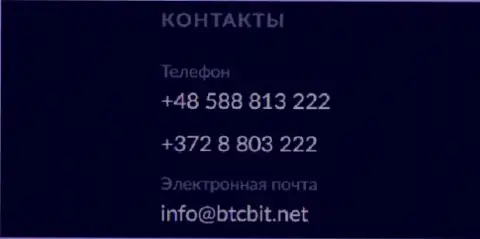 Телефон и электронная почта обменки BTC Bit