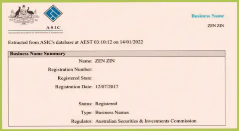 Регистрация компании Zinnera австралийским финансовым регулятором