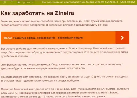 Информационная статья о возврате вложений в брокерской компании Zinnera, представленная на информационном портале Igrone Ru