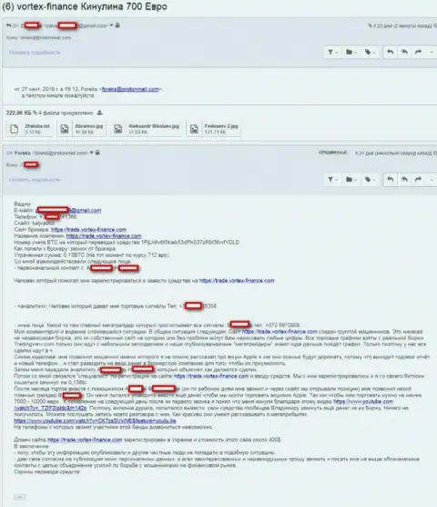 Очередная жертва аферистов Vortex Finance Ltd на сумму семьсот евро
